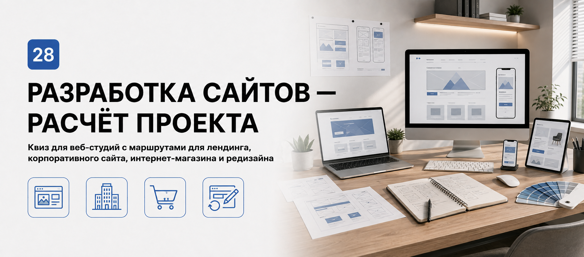 Шаблон квиза «Разработка сайтов — расчёт проекта» в конструкторе Quizi.by