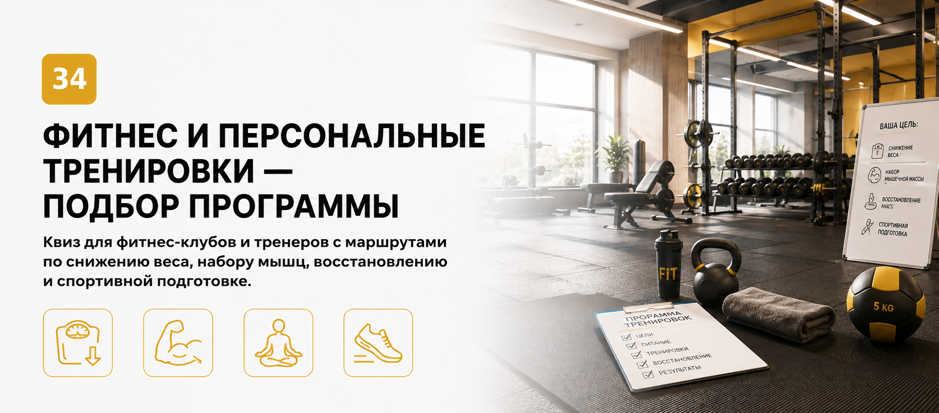 Шаблон квиза «Фитнес и персональные тренировки — подбор программы» в конструкторе Quizi.by